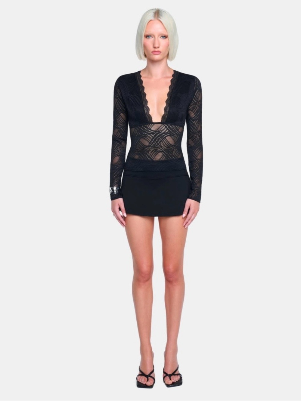 OW Collection Lexi Black Long Sleeve Lace Blouse Top NWT Size M - Picture 8 of 16